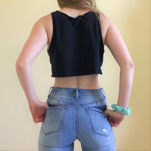 Navy, red, and white striped graphic 1974 crop top - Picture 7 of 7